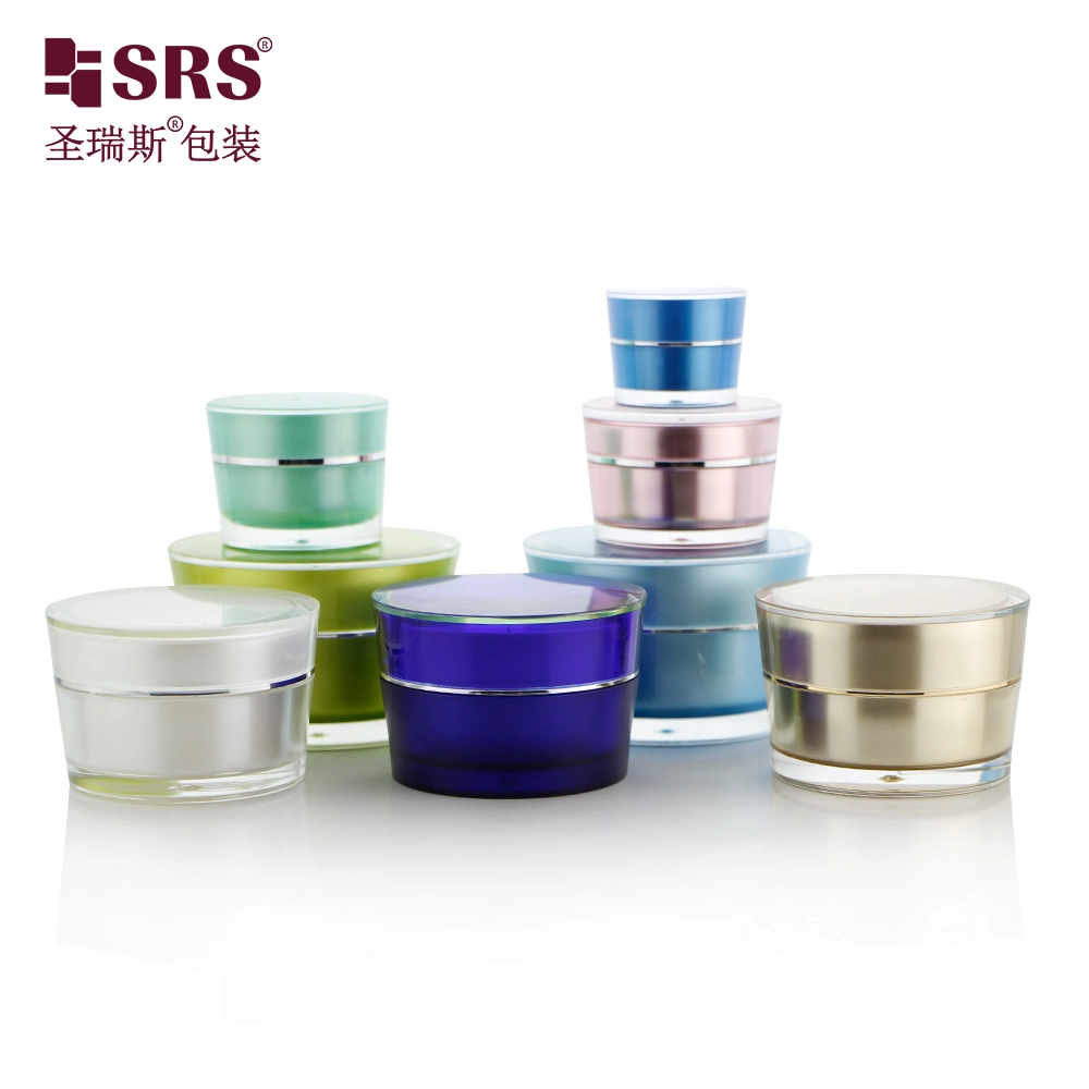 Empty Luxury Acrylic Skincare Plastic Double Wall Cosmetic Face Cream Plastic Jars Packaging 5g 10g 15g 30g 50g 75g Cream Jar